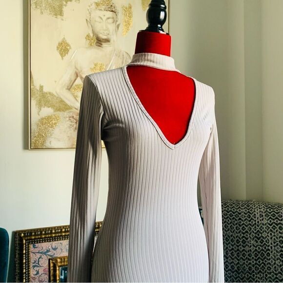 BOHOO GRAY RIBBED MIDI DRESS - Picture 4 of 12